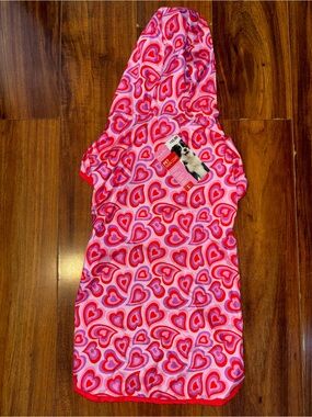 Pink & Red Heart Hooded Dog Raincoat